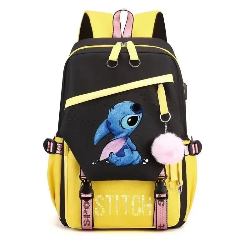 Miniso Disney 2025 New Series Cute Stitch Casual USB Charging Backpack Large Capacity Fashion Zipper High Quality Softback