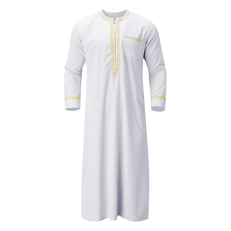 Men s Traditional Moroccan Kaftan Robe with Intricate Gold Embroidery Long Sleeves and Loose Fit for Ethnic Style Costume