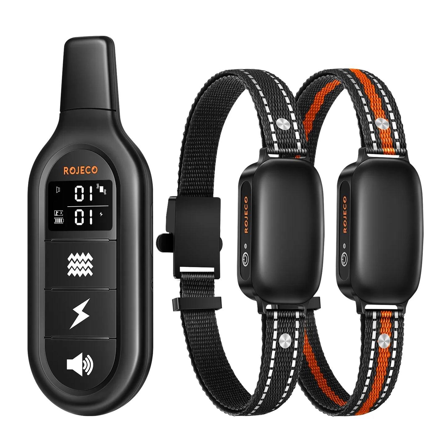 ROJECO Electric Dog Training Collar Digital Rechargeable Remote Control IPX7 Waterproof Vibrator Bark Stop Shock Collar