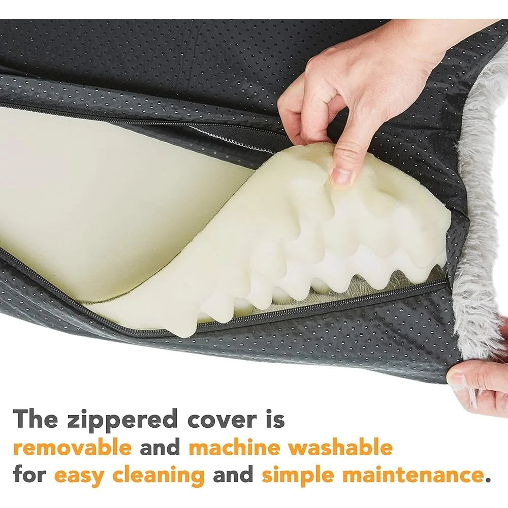 Non Slip Orthopedic Dog Bed Faux Fur Washable Rug Mat Soft Low Profile Design Joint Pain Relief Comfort