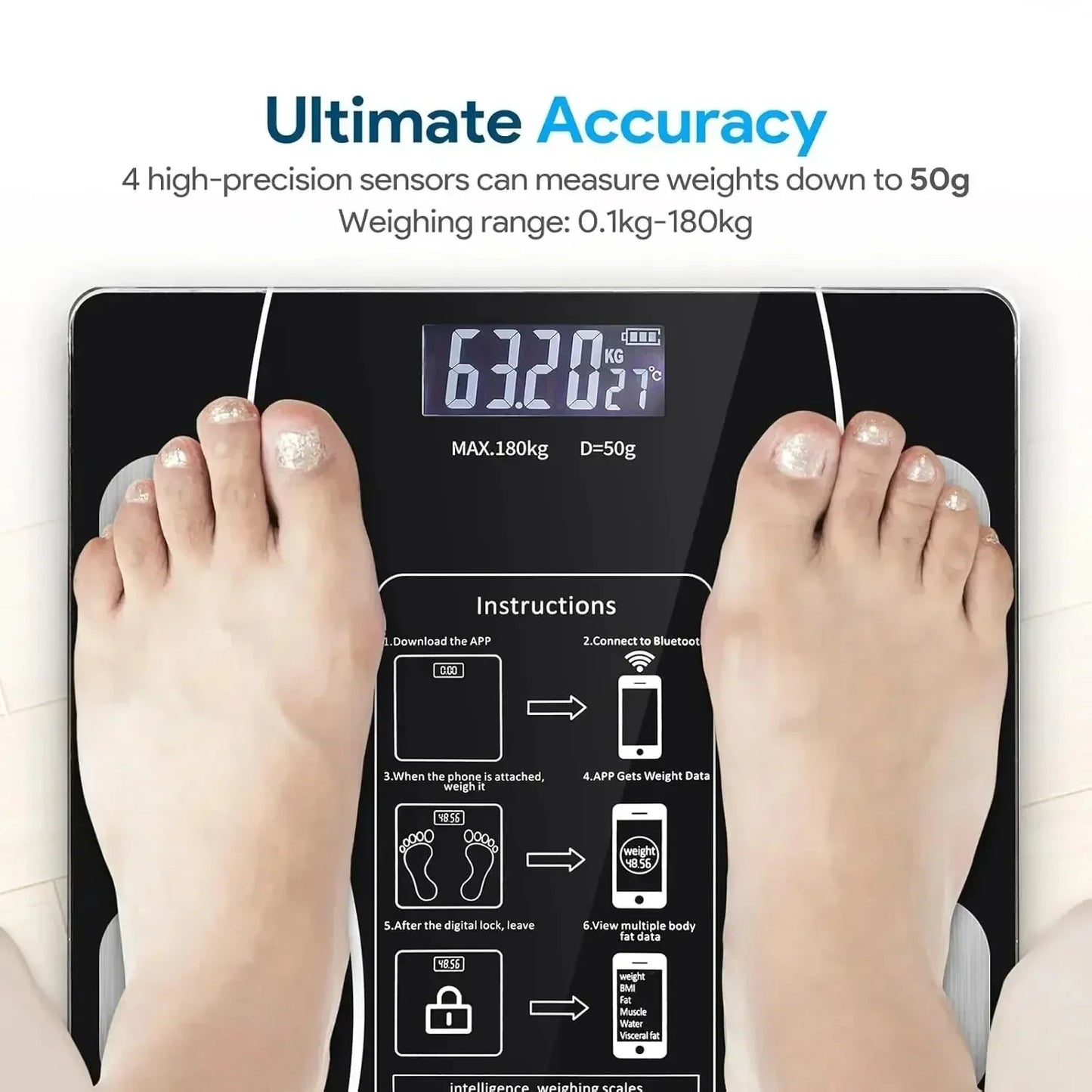 Hot Selling Bluetooth Body Fat Scale Intelligent Digital Bathroom Wireless Weight Scale USB Charging