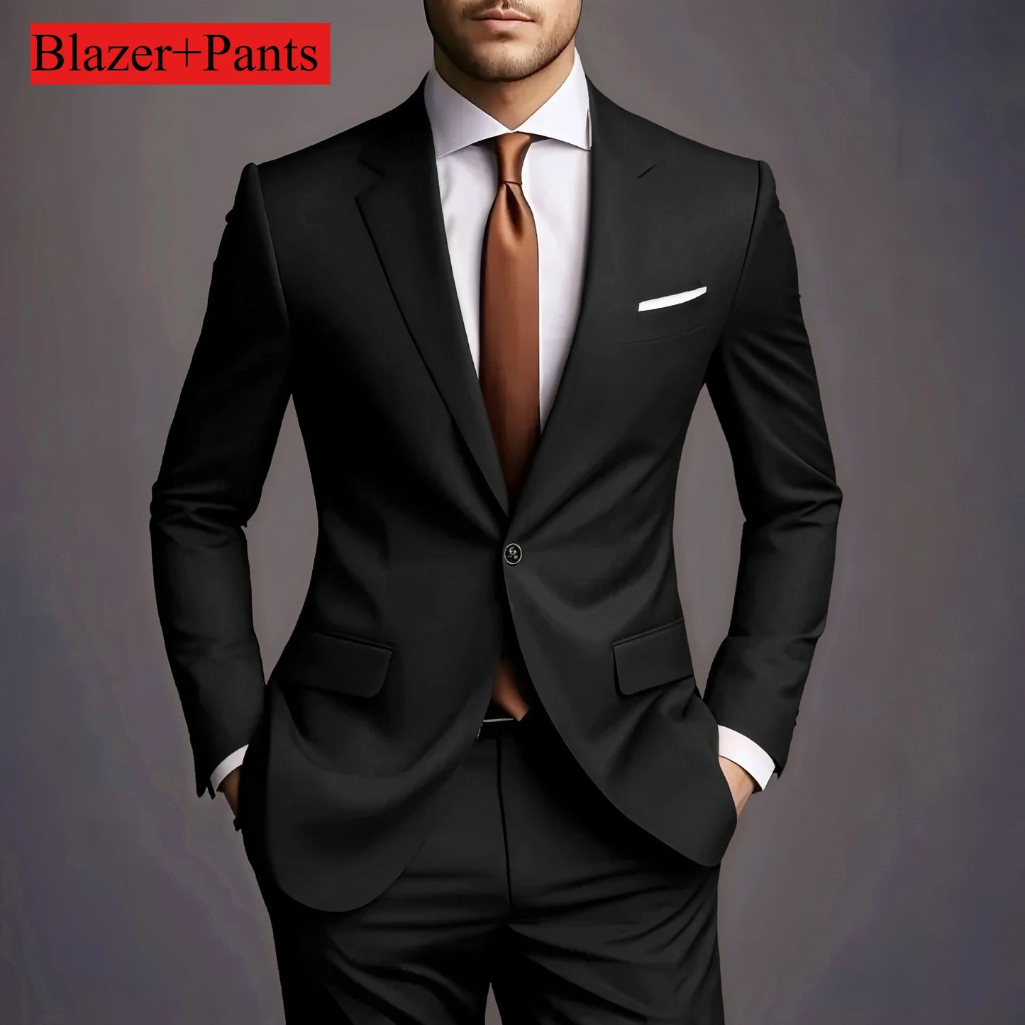 (Jacket +Pants) 2025 New Luxury Elegant Men's Suits 2 Piece Set Fashion Korean Casual Slim Fit Social Groom Wedding Tuxedo