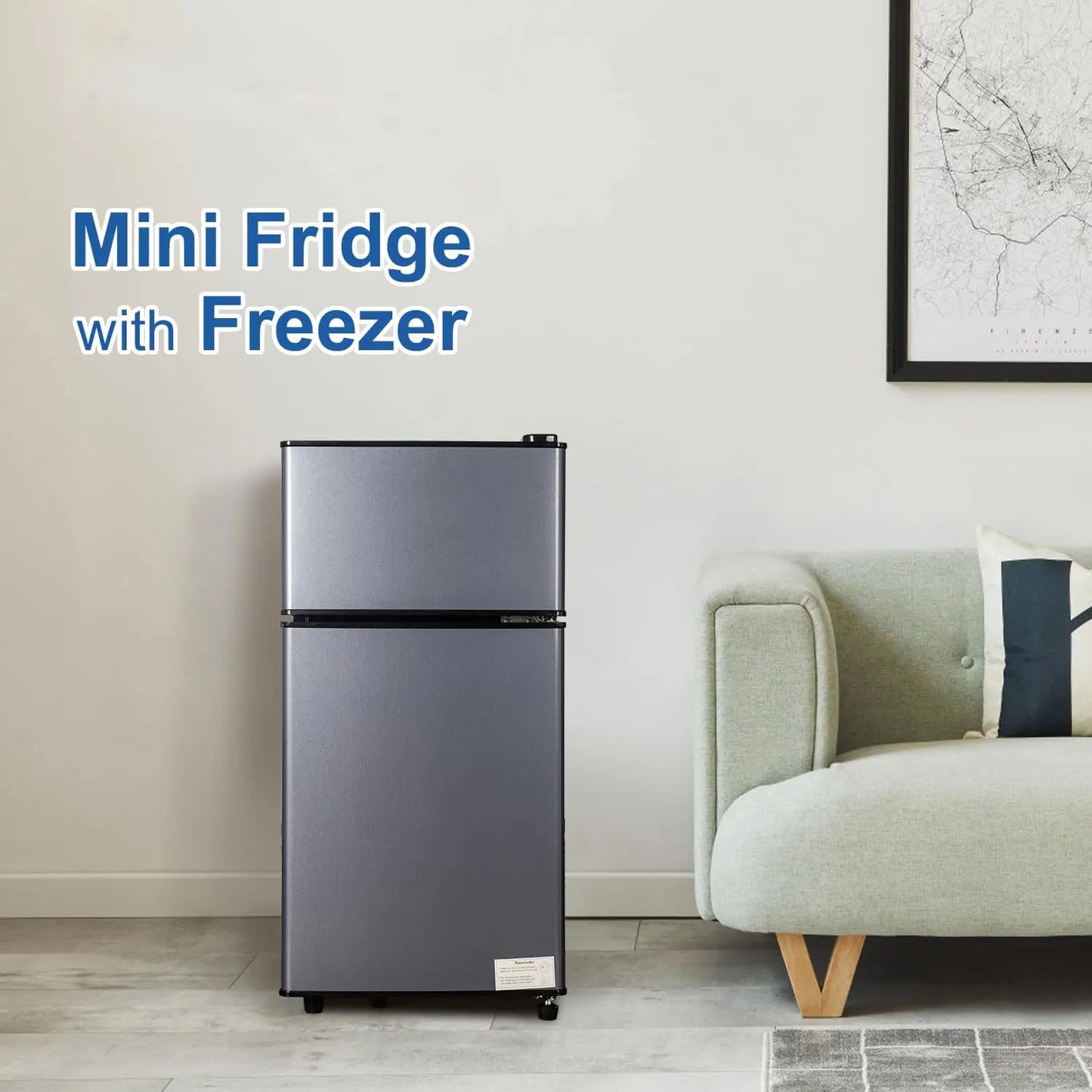 Mini Fridge with Freezer 2.9 Cu Ft Small Refrigerator Energy Saving Low Noise 7 Adjustable Thermostat Double Door Design