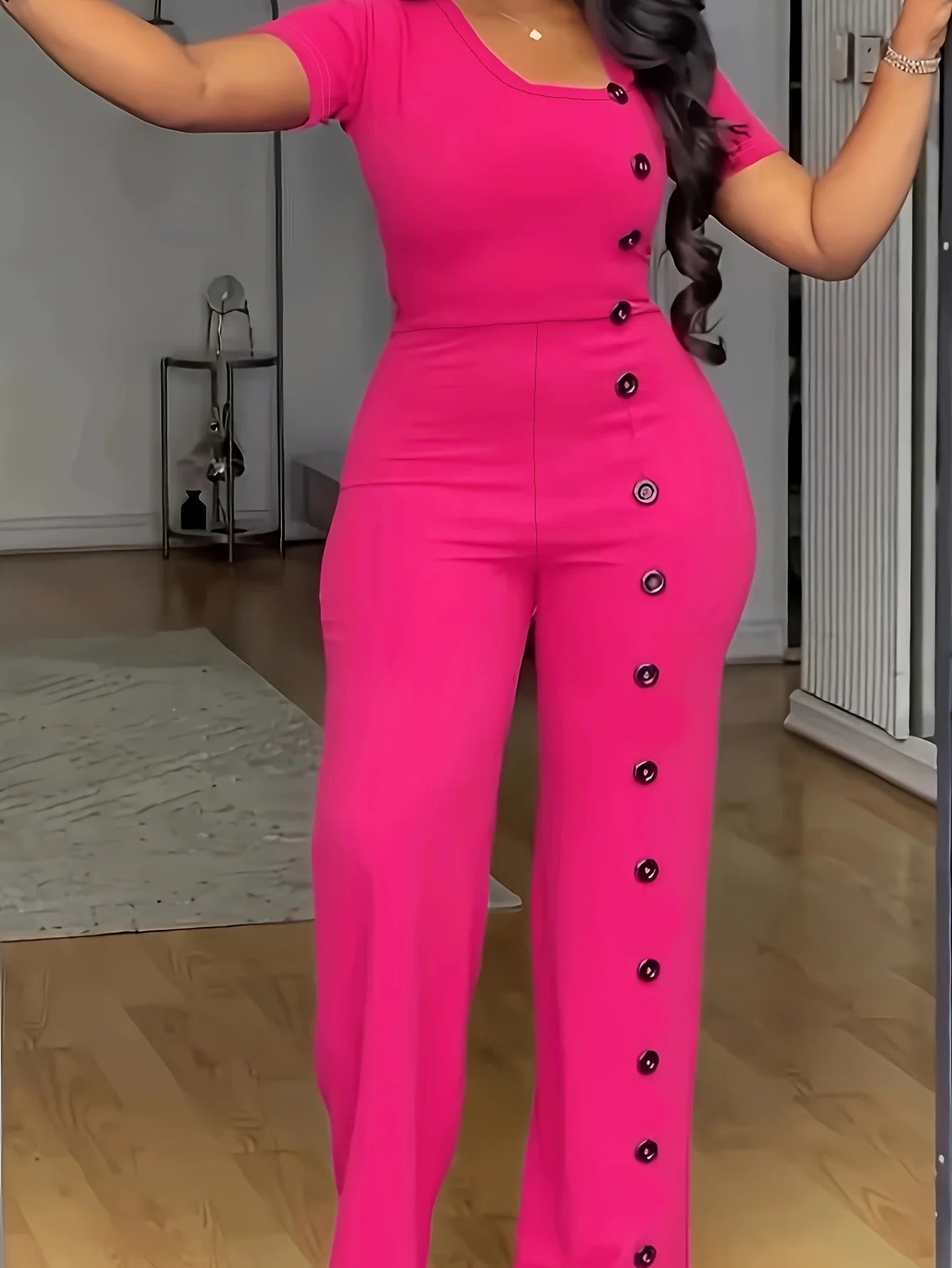Samson Shopping 25 Formal Short Sleeve Buttoned Jumpsuit