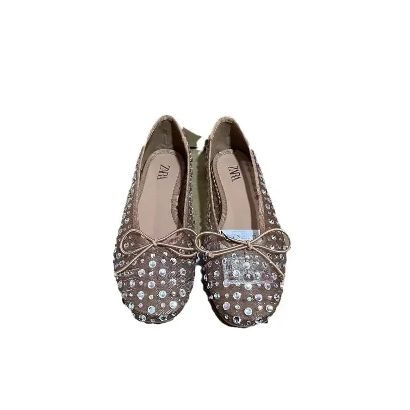 2025 Foreign Trade New Breathable Flat Bottom Water Diamond Bow Fashion Outerwear for Women