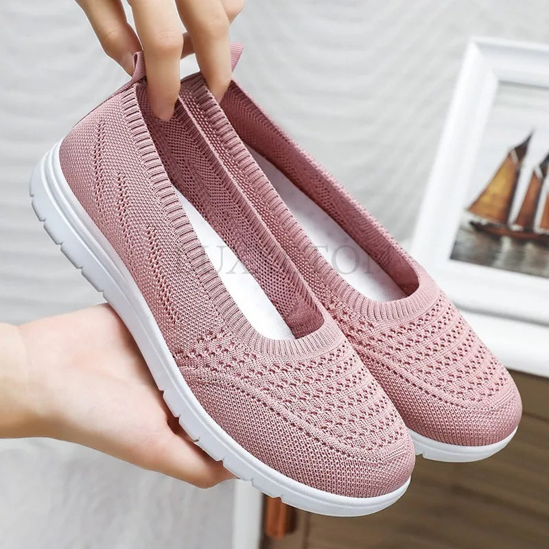 Women's Slip On Solid Color Mesh Casual Shoes Summer Fashion Breathable Non Slip Platform Sandals Flats Loafers