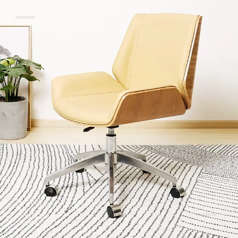 Modern Wooden Swivel Chair Home Leisure Leather Computer Chair Luxury Gaming High Back Office Chair Bedroom Furniture