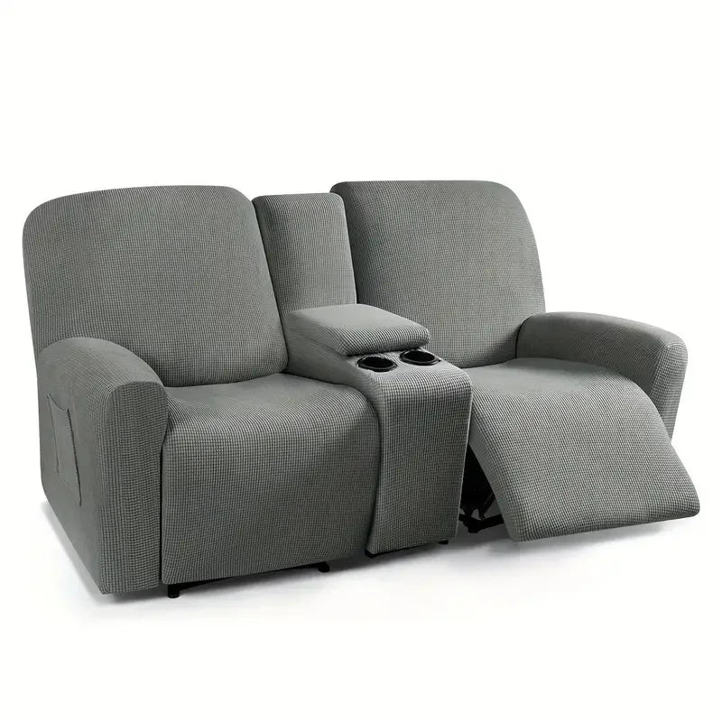 8pcs/set Recliner Sofa Covers Polar Fleece Loveseat Center Console Sofa Covers Elastic 2Seater Couch Slipcovers with Cup Holder