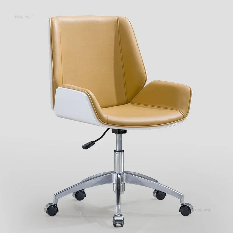 Modern Wooden Swivel Chair Home Leisure Leather Computer Chair Luxury Gaming High Back Office Chair Bedroom Furniture