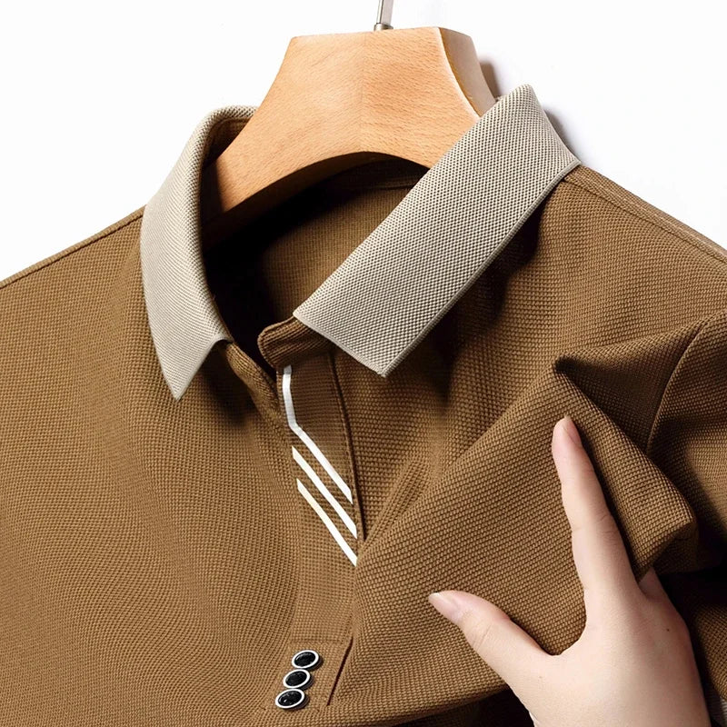 Men's Solid Color Casual Short Sleeve Polo Shirt for Summer Business and Leisure