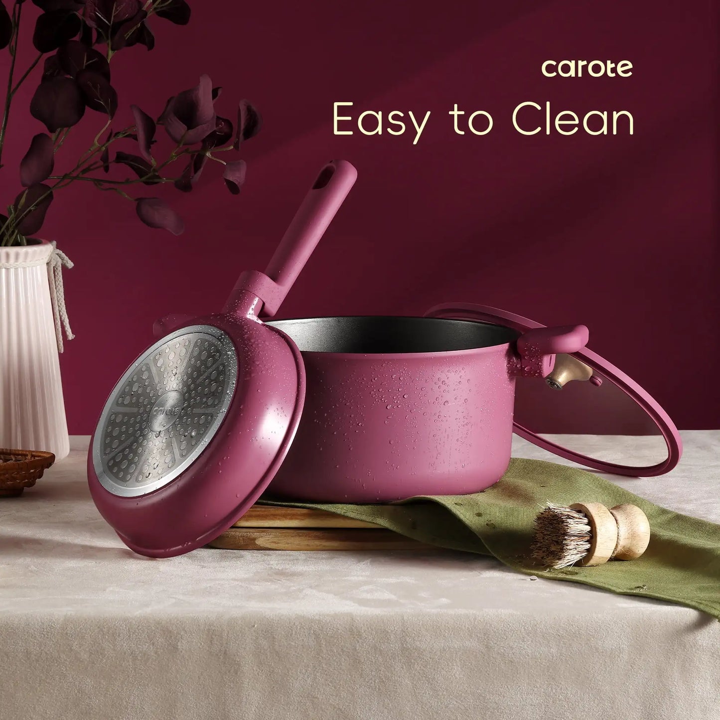 Kitchen Cookware Sets, Nonstick Pots and Pans Set, Induction Cookware, 17 Pcs, Rose Pink