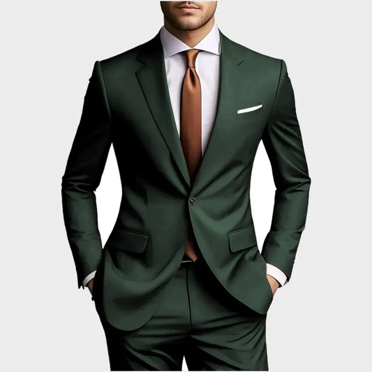 (Jacket +Pants) 2025 New Luxury Elegant Men's Suits 2 Piece Set Fashion Korean Casual Slim Fit Social Groom Wedding Tuxedo