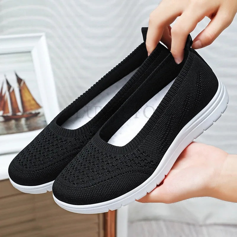 Women's Slip On Solid Color Mesh Casual Shoes Summer Fashion Breathable Non Slip Platform Sandals Flats Loafers