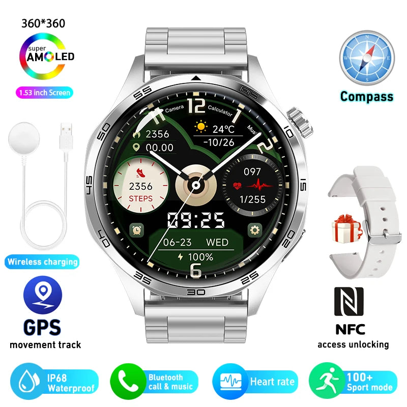 For Huawei GT5 Pro GPS NFC Smart Watch Men 360x360 AMOLED Screen Heart Rate Bluetooth Call IP67 Waterproof Smartwatch 2024