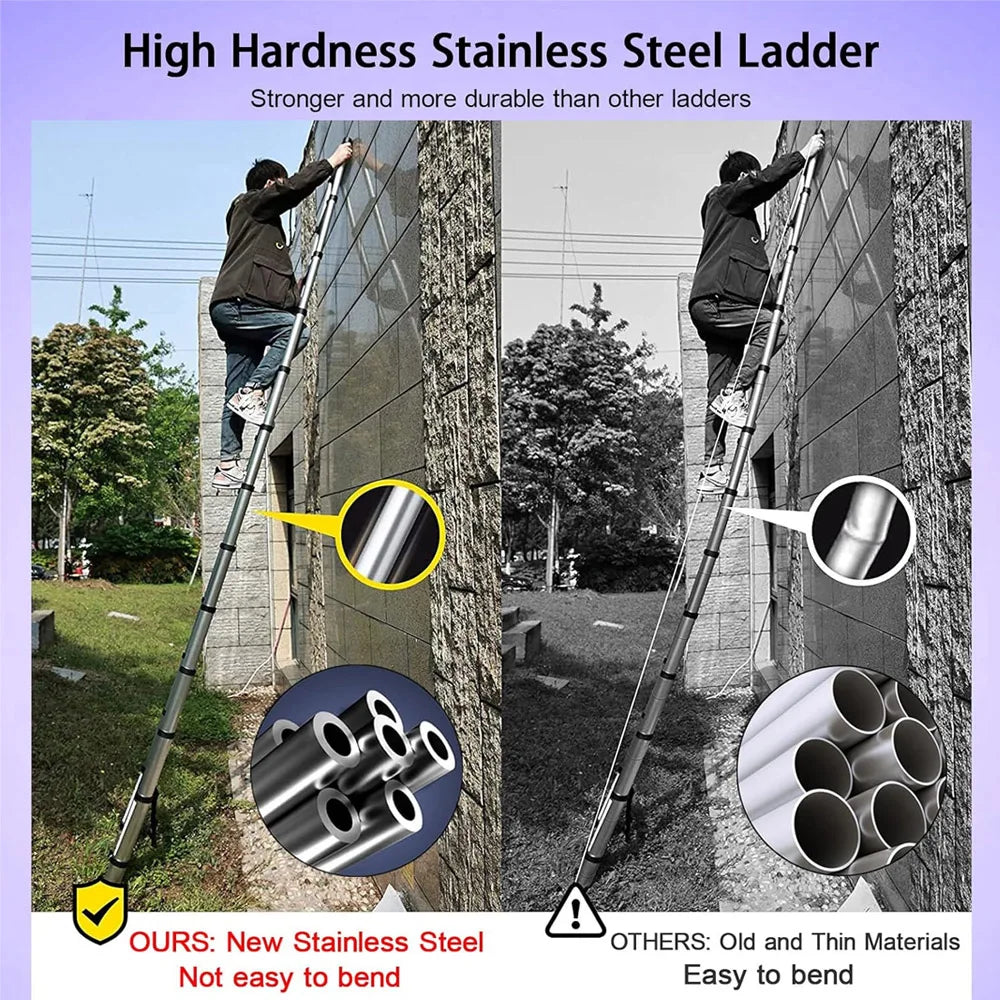 Extendable Telescopic Ladder 2.6M to 5M Heavy Duty Multi Purpose Folding Stainless Steel Portable Loft Ladder Tool