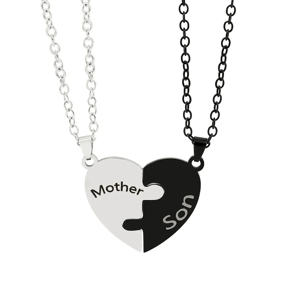 Family Heart Puzzle Necklace for Mom - Stainless Steel Mother Son Daughter Jewelry, Meaningful Mother's Day Gift for Women