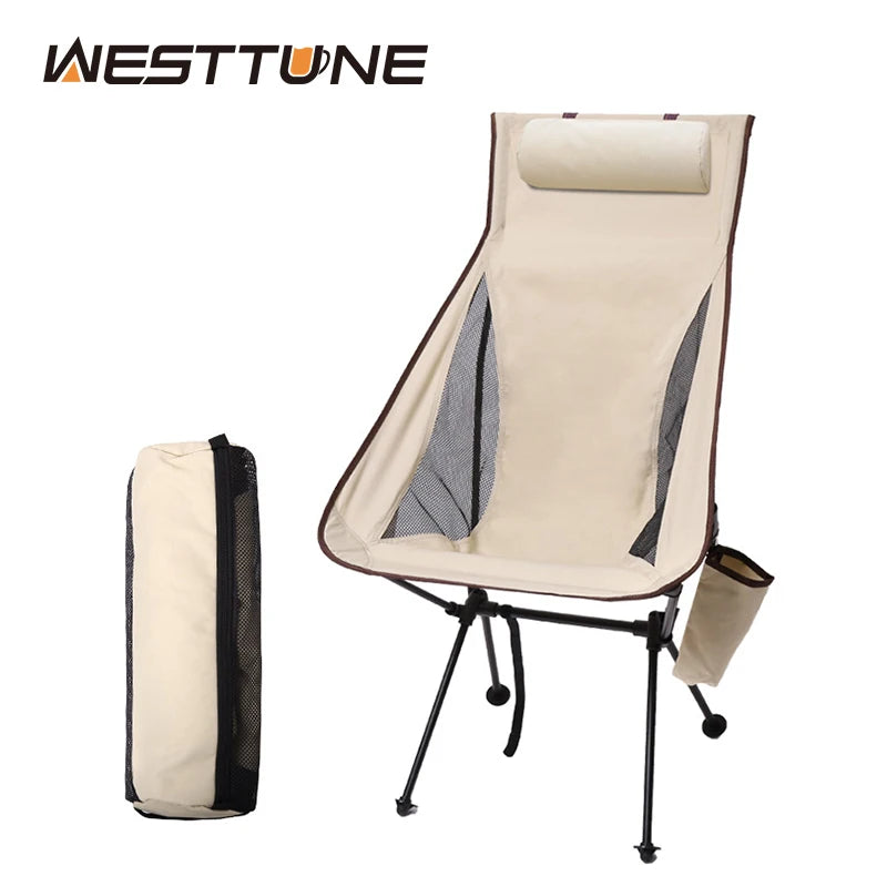 Westtune Portable Folding Camping Chair with Headrest Lightweight Aluminum Alloy Outdoor Fishing Chair