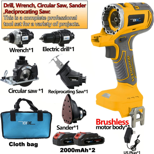 Brushless multifunctional 5-in-1 power tool combination set, a variety of accessories combination is very practical a good gift