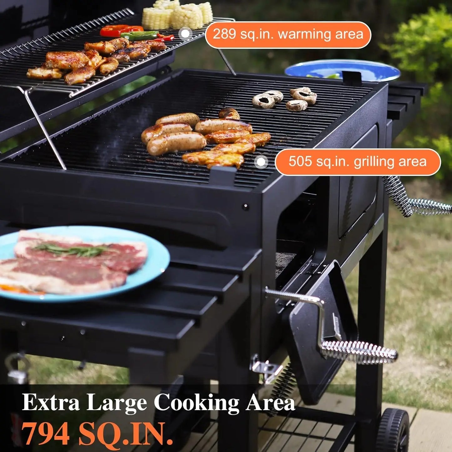 Extra Large Charcoal BBQ Grills with 794 SQ.IN. Cooking Area, Heavy Duty Outdoor Barbecue Grill with 2 Individual, Customized