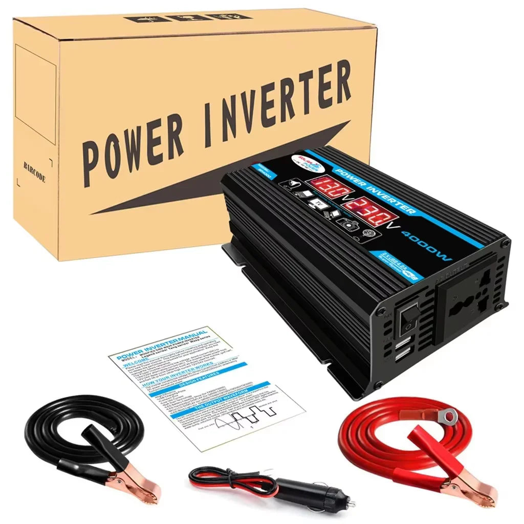 Car Power Inverter LED Display 4000W 12V to 220V 110V Converter Charger Adapter Multiple Protection Dual USB Voltage Transformer