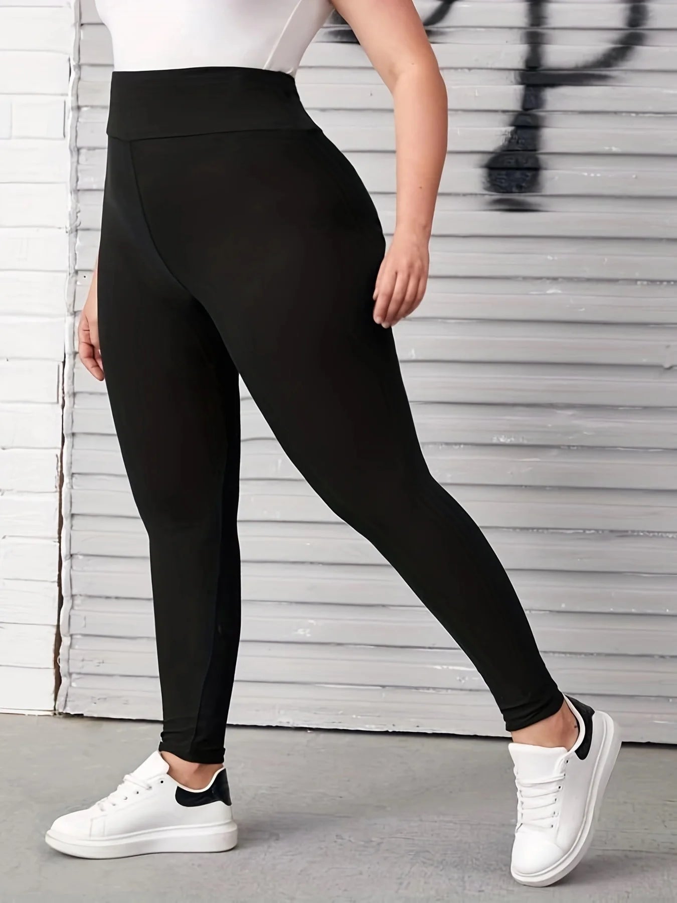 Spring And Fall Solid Color High Waisted Nine Point Pants Black High Stretch Plus Size Leggings