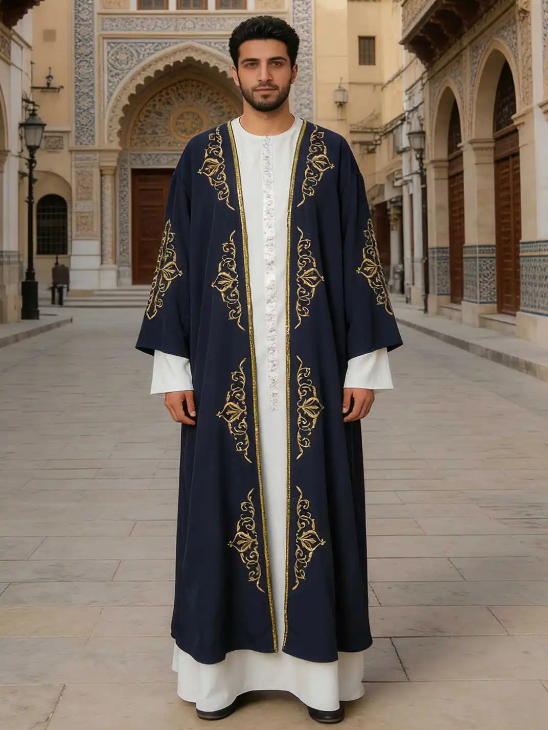 Abaowedding Men's Kaftan,Muslim arab THobe Caftan,Long Sleeve Embroidered Casual Formal Dubai Thobe