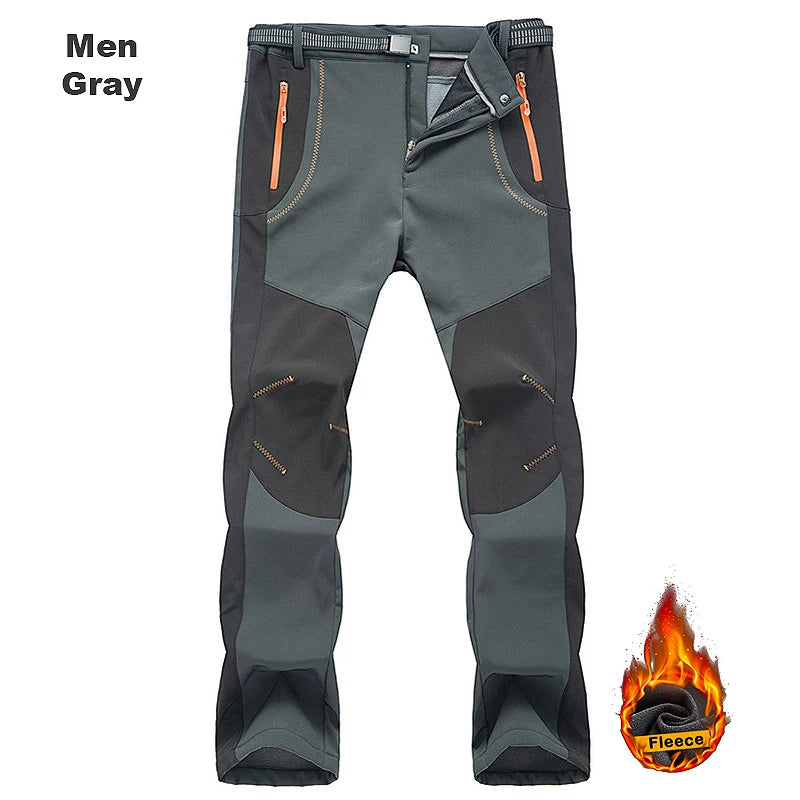 LNGXO Thick Warm Fleece Hiking Pants for Men Winter Waterproof Windproof Outdoor Soft Shell Rain Trousers for Trekking Camping and Skiing