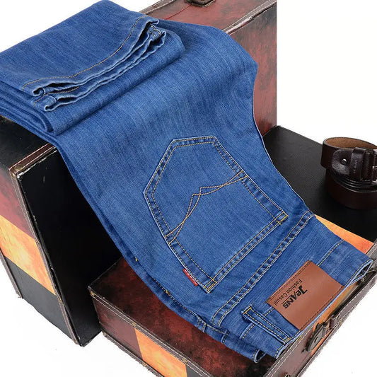 2024 Men's Fashion Business Casual Stretch Slim Denim Jeans Trousers in Black and Blue