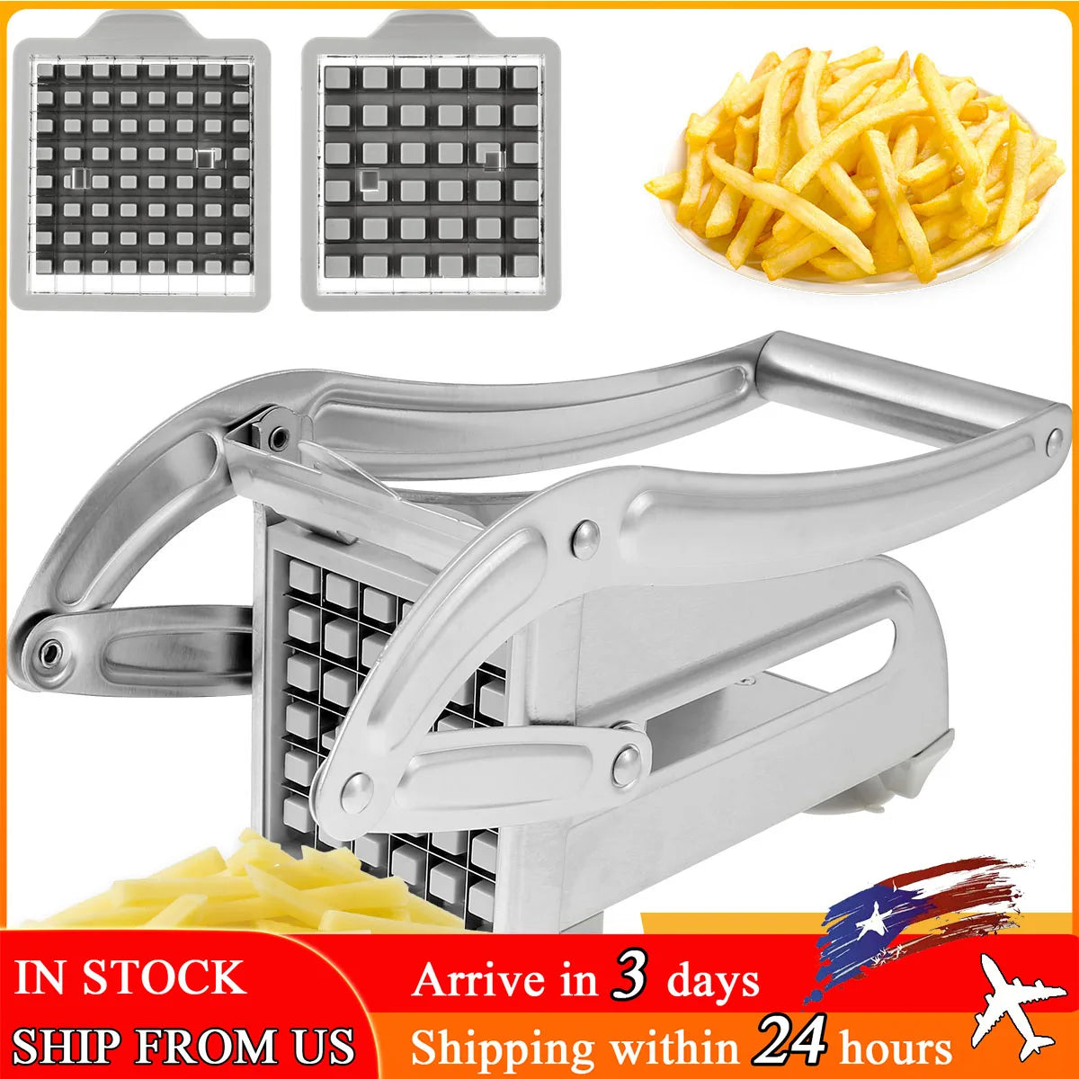 French Fry Cutter Stainless Steel Potato Chipper Manual Food Slicer Dicer Multifunction Vegetable Fruit Onion Chipper