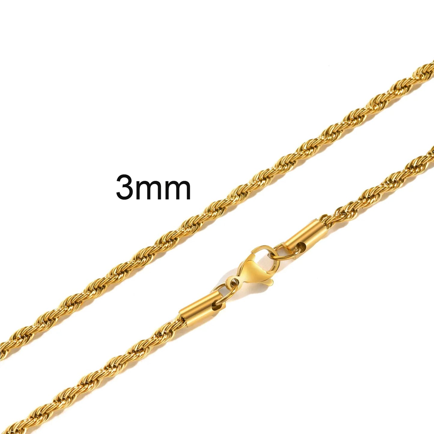 Ropes Long Necklace for Men Women,Stainless Steel Gold Color Twisted Rope Chain Collar,2/3/4/5mm Punk Basic Waterproof Jewelry