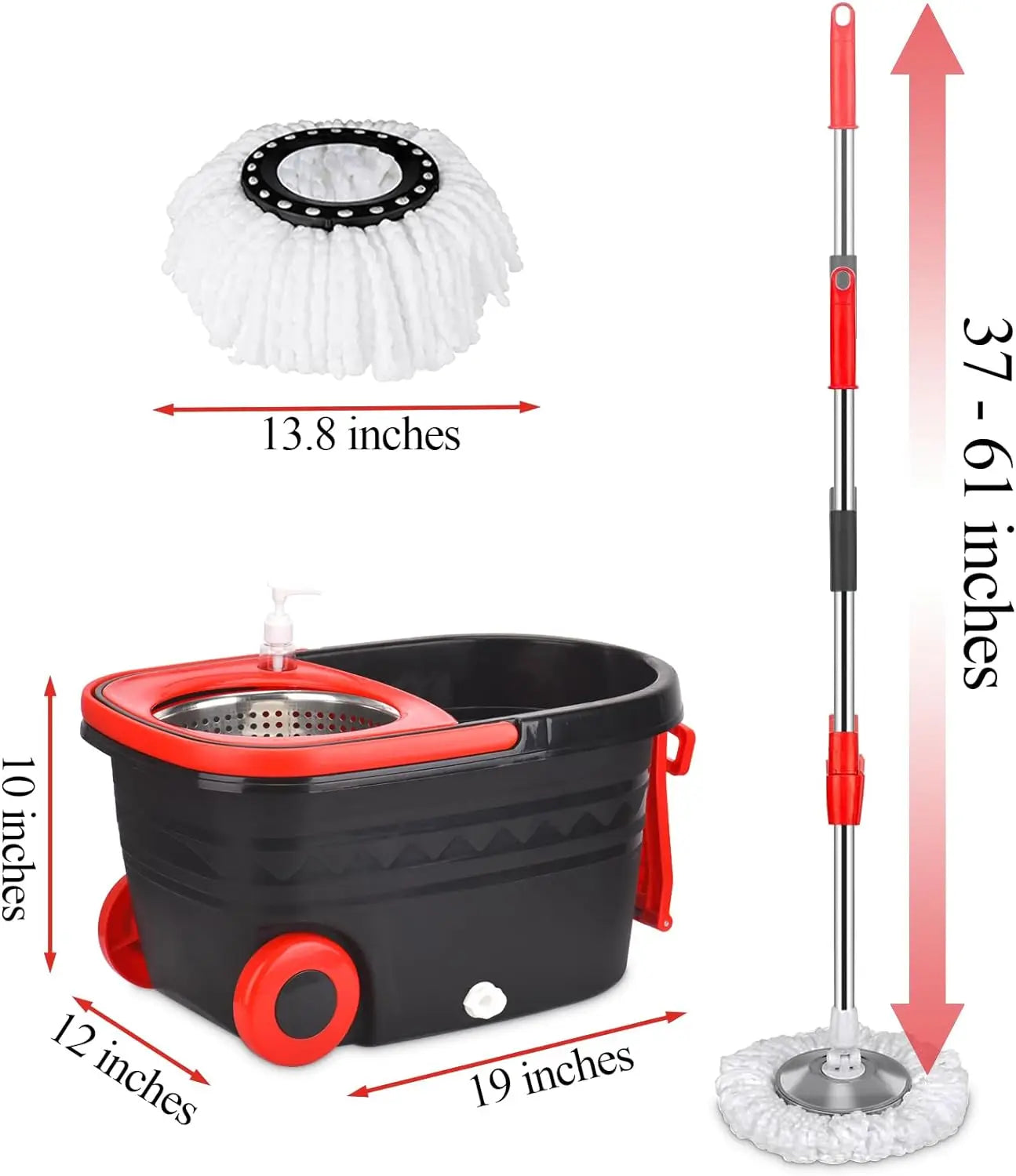 360 Degree Spin Mop Bucket Set With Wheels And 61 Inch Extendable Adjustable Handle Dry Wet Separation