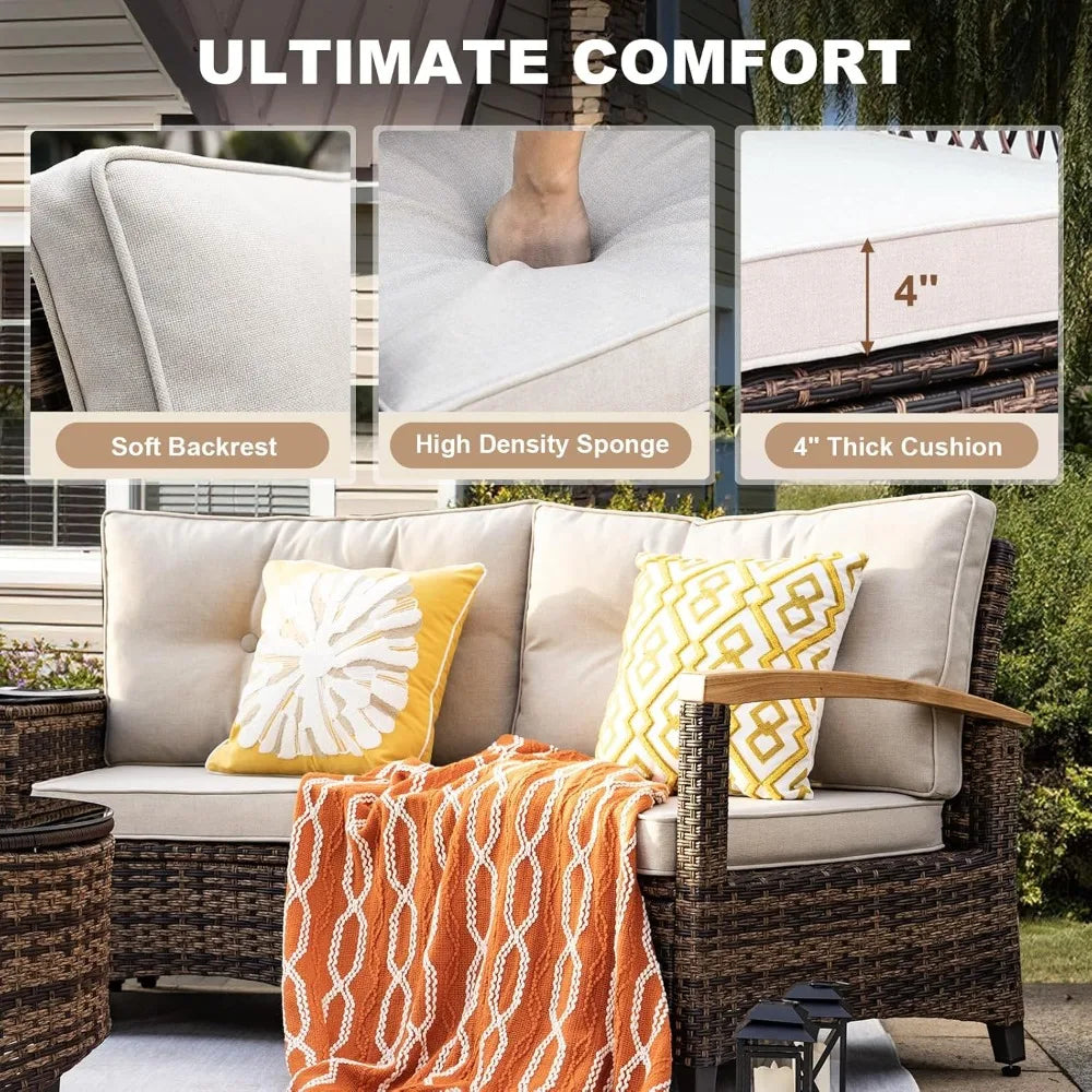 ANGDUO Outdoor Half Moon Patio Furniture Set With Rattan