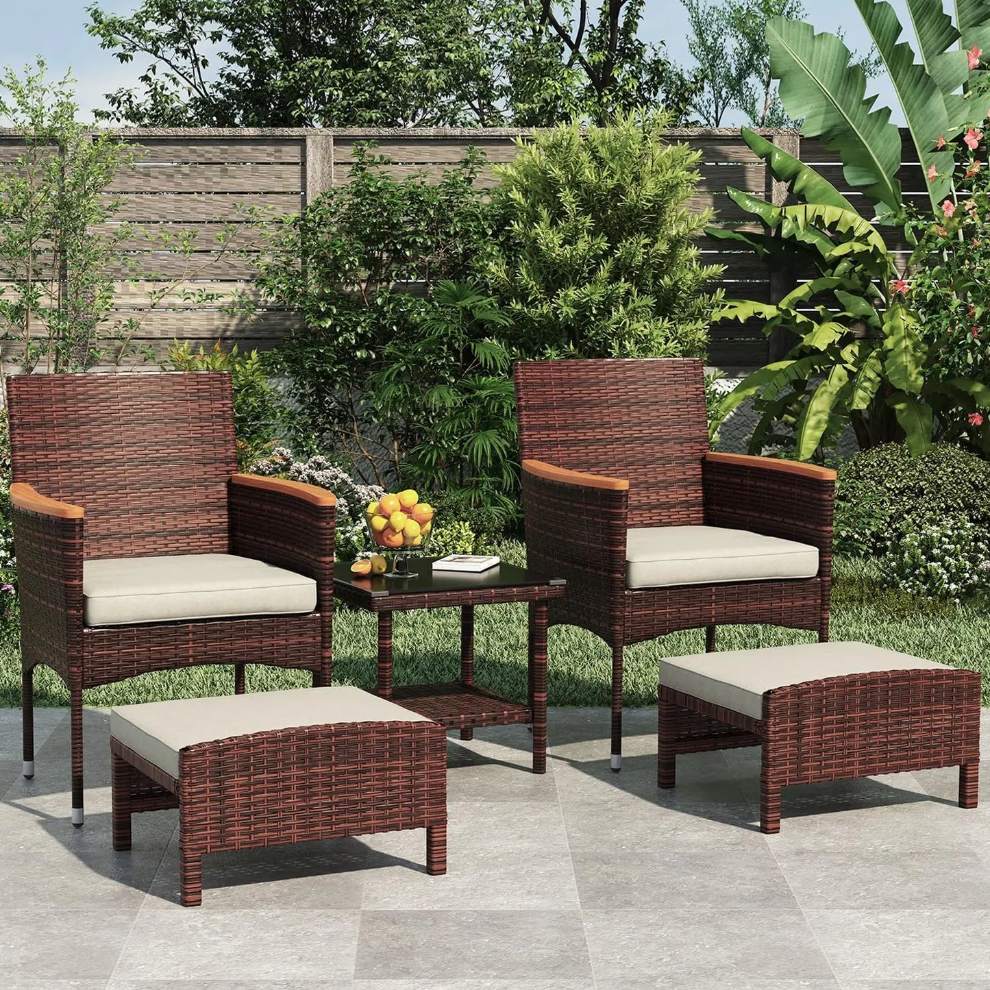ANGDUO Outdoor Patio Furniture Set With Table And Ottomans