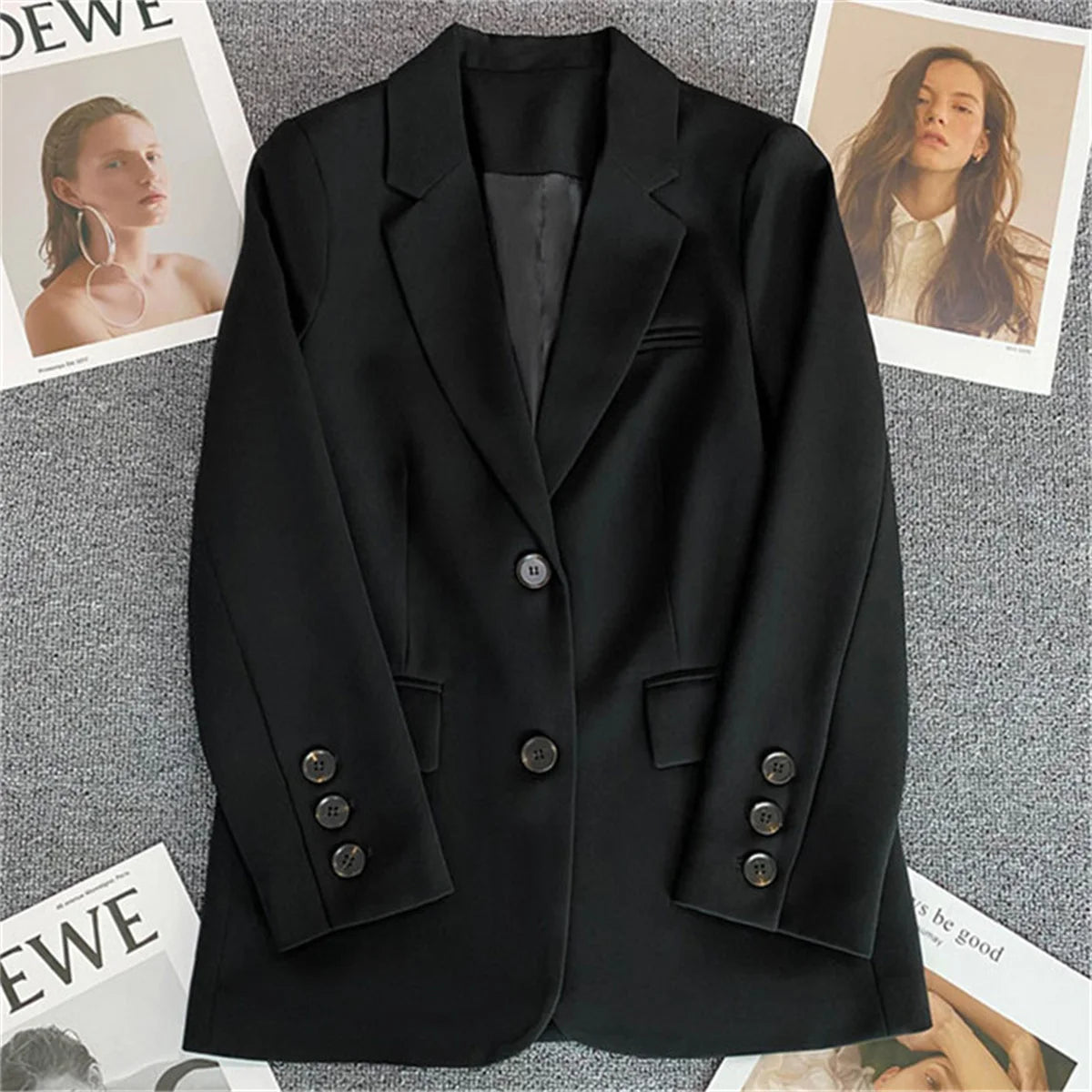 SDFBKCN Womens Korean Slim Blazer Jacket Loose Fit Chic