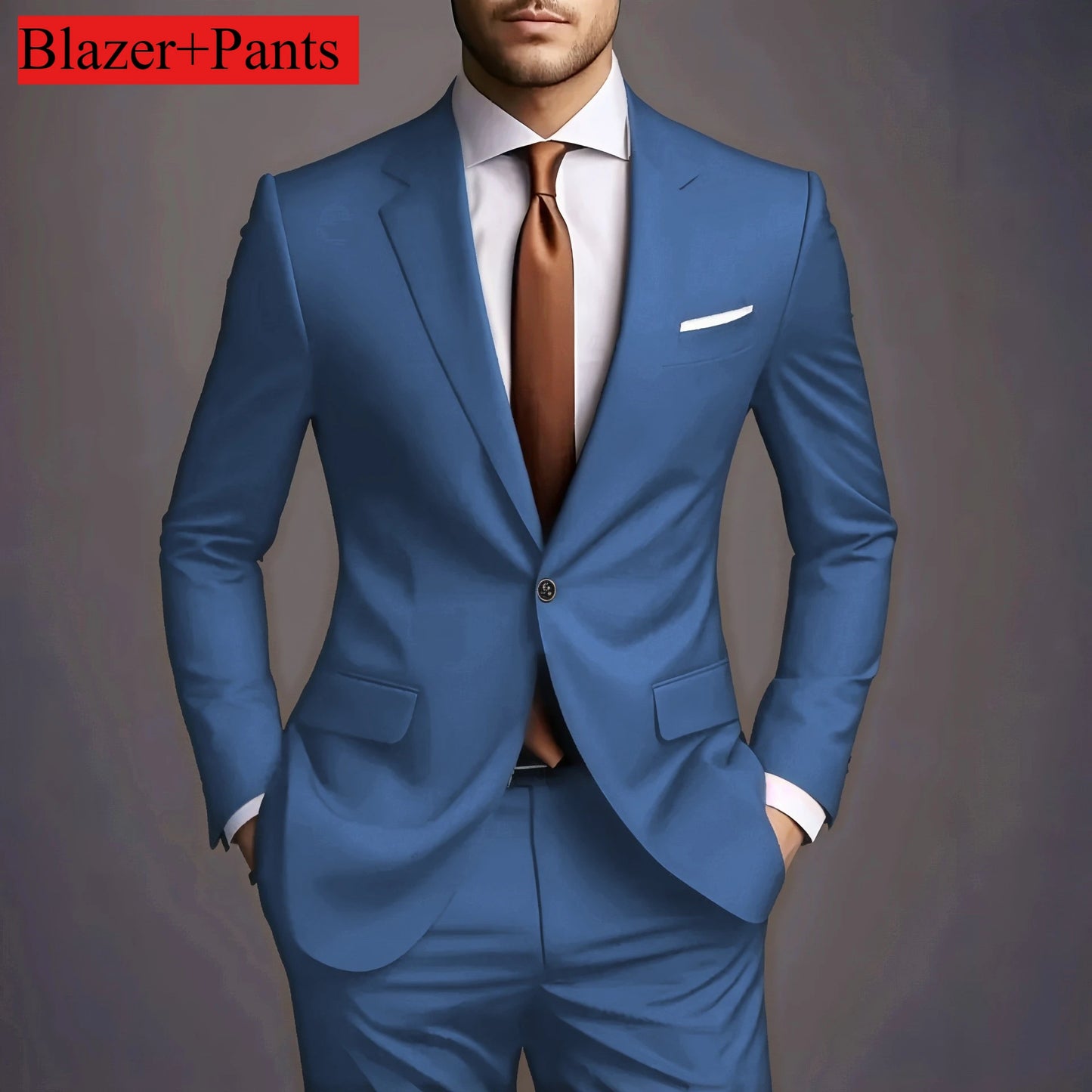 (Jacket +Pants) 2025 New Luxury Elegant Men's Suits 2 Piece Set Fashion Korean Casual Slim Fit Social Groom Wedding Tuxedo