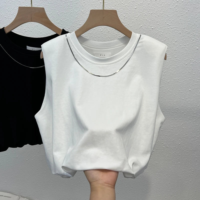 European White Sleeveless T-Shirt for Women Summer Korean Tank Top Stylish Short Top M to 3XL