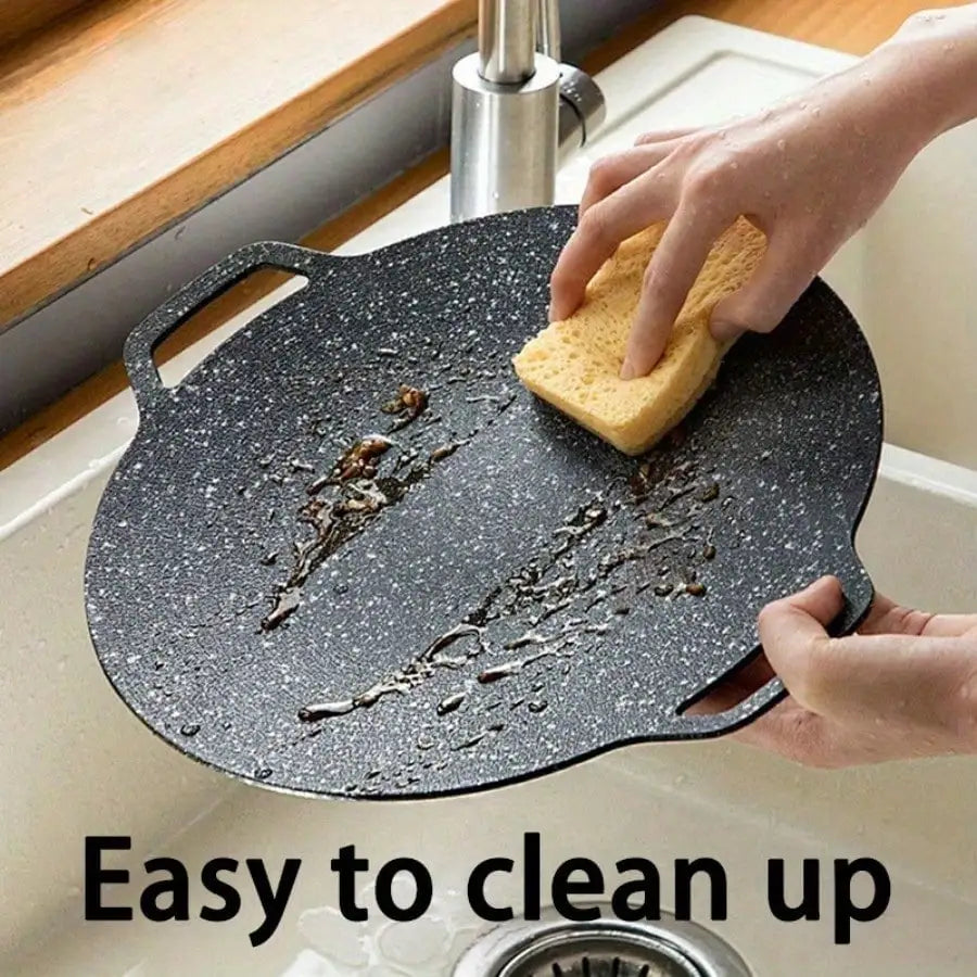 Korean Grill Pan,Nonstick Round Griddle Grill Pan for BBQ,Round BBQ Griddle with Handle,Multifunctional Stove Plate for Meats