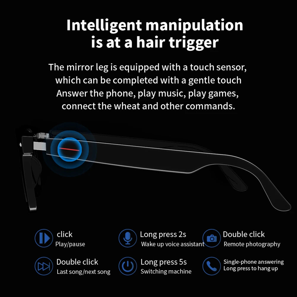 Outdoor Smart BT Glasses AI Voice Assistant Glasses Open Ear Sound Mic and Speakers Sport Glasses Touch Control Sunglasses