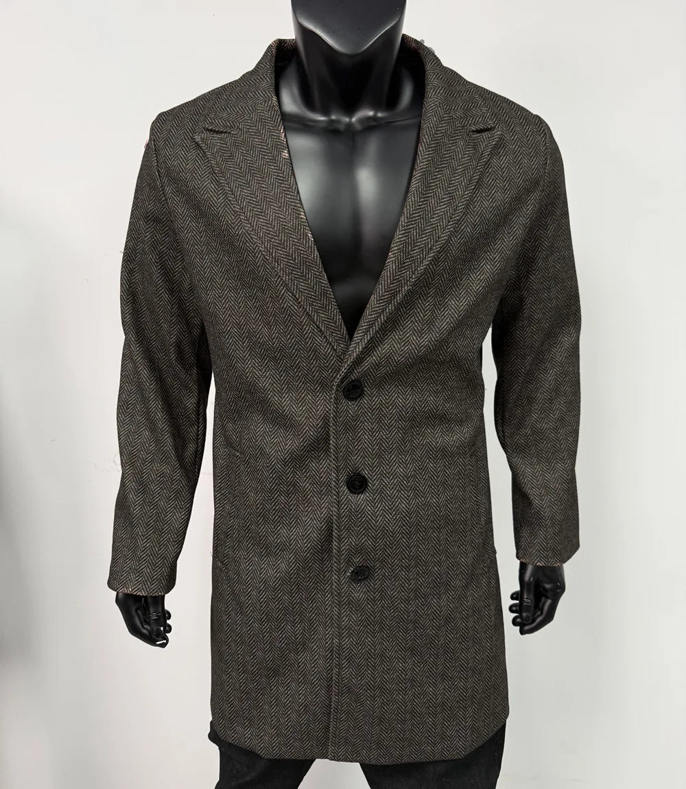 Men's Fashion Warm Casual Woolen Coat Long Overoat 2025 New Autumn/Winter Solid Color Woolen Coat Slim Fit Long Windbreaker Coat