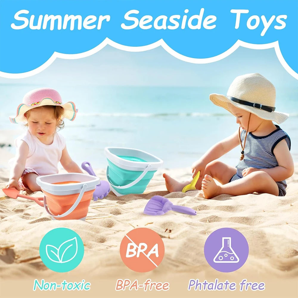 11 Pcs Beach Toys Set Gift Package Sand Toys for Kids Sandbox Toys with Collapsible Bucket Shovel Set Sand Molds Summer Outdoor Fun