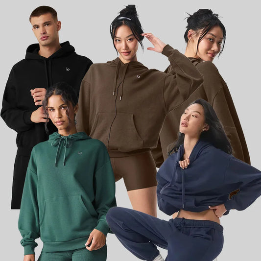 LO Casual Versatile Pure Cotton Pullover Hoodie Sports Outdoor Top Long Sleeved Hooded Solid Color Loose Autumn/winter Hoodie