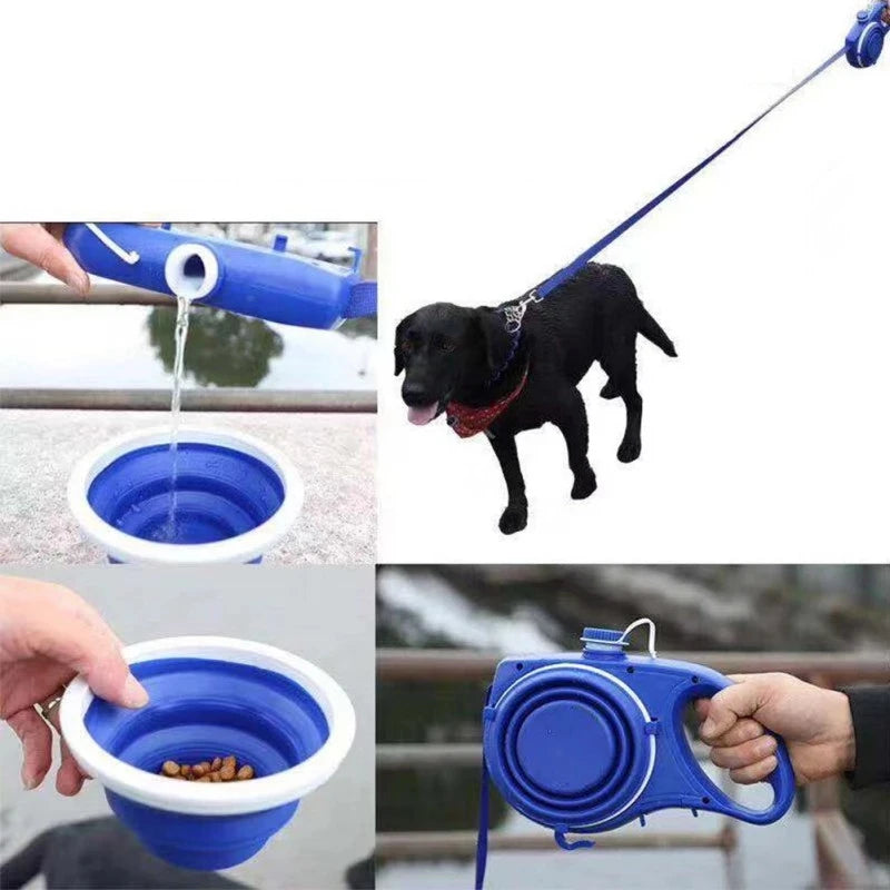 Multifunction Pet Dog Leash with Built In Water Bottle Bowl and Waste Bag Dispenser for Outdoor Walking Pet Accessories