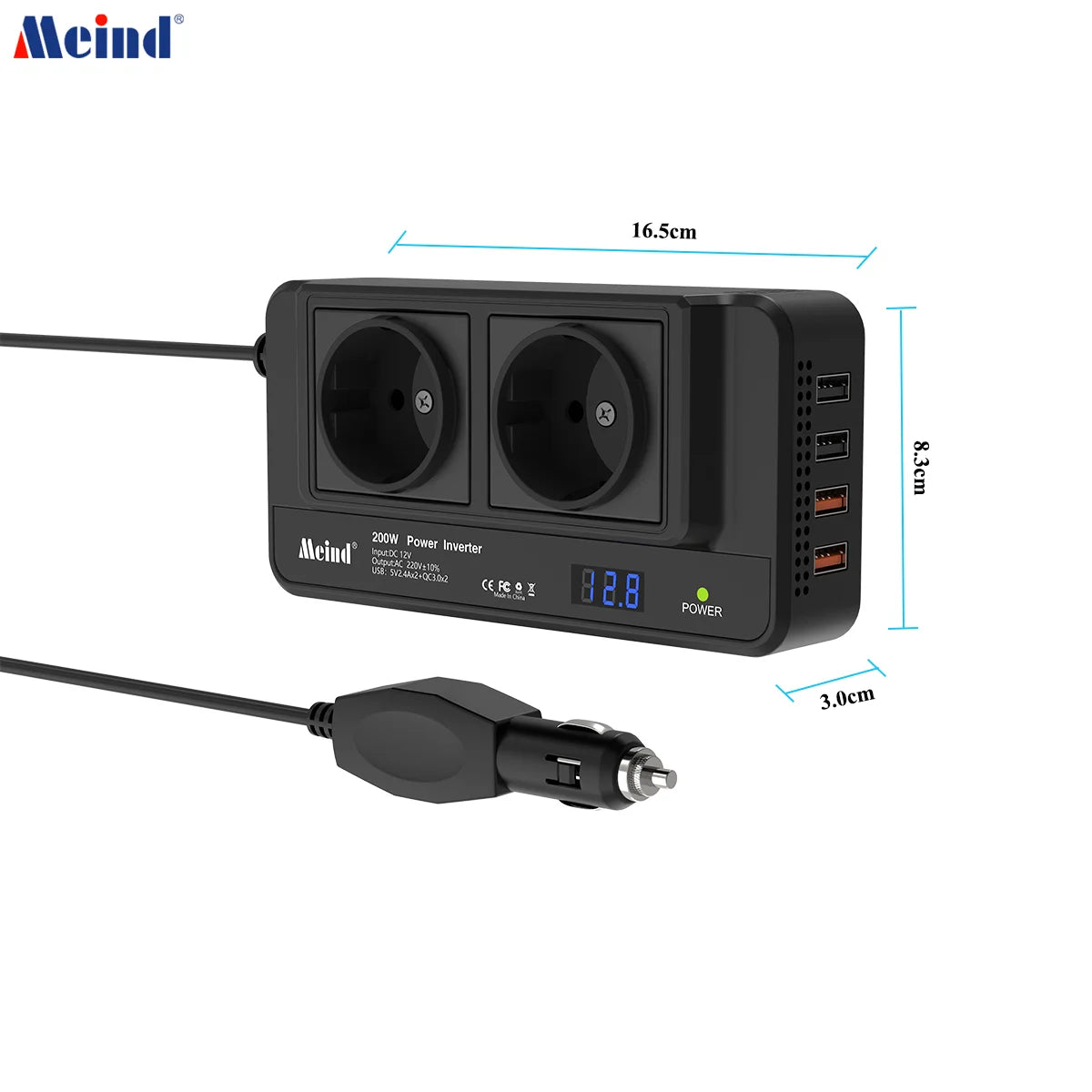 Meind 200W Car Inverter 12V to 220V Power Inverter for Car