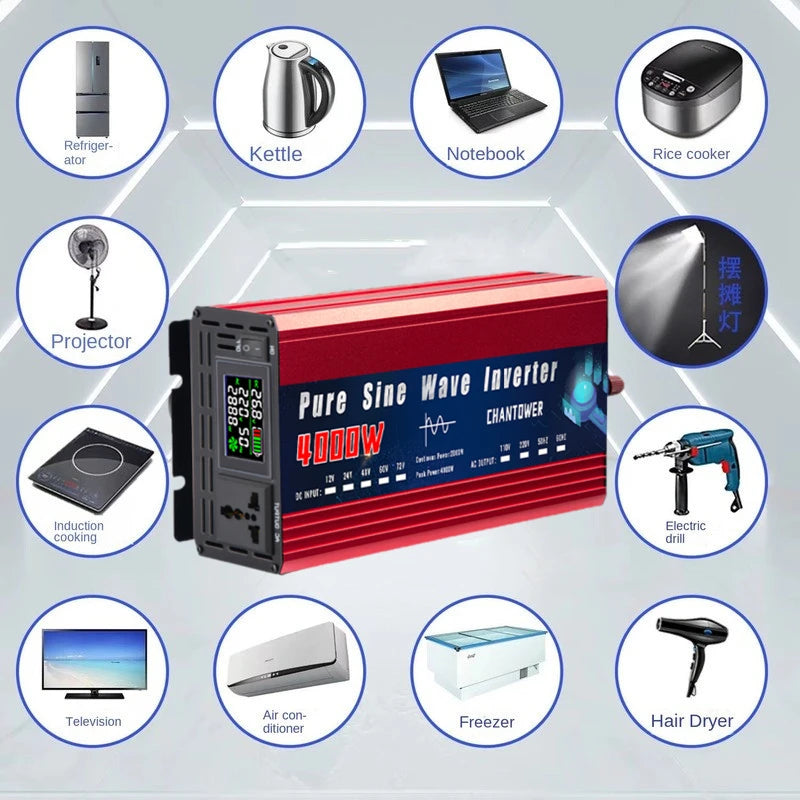 Pure Sine Wave Inverter 12V 24V 110V 220V 2000W 3000W 4000W 5000W DC To AC Portable Power Converter Solar Inverter