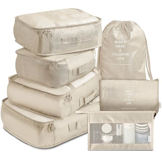 7 Piece Set Travel Bag Organizer for Clothes Luggage and Shoes with Packing Cubes