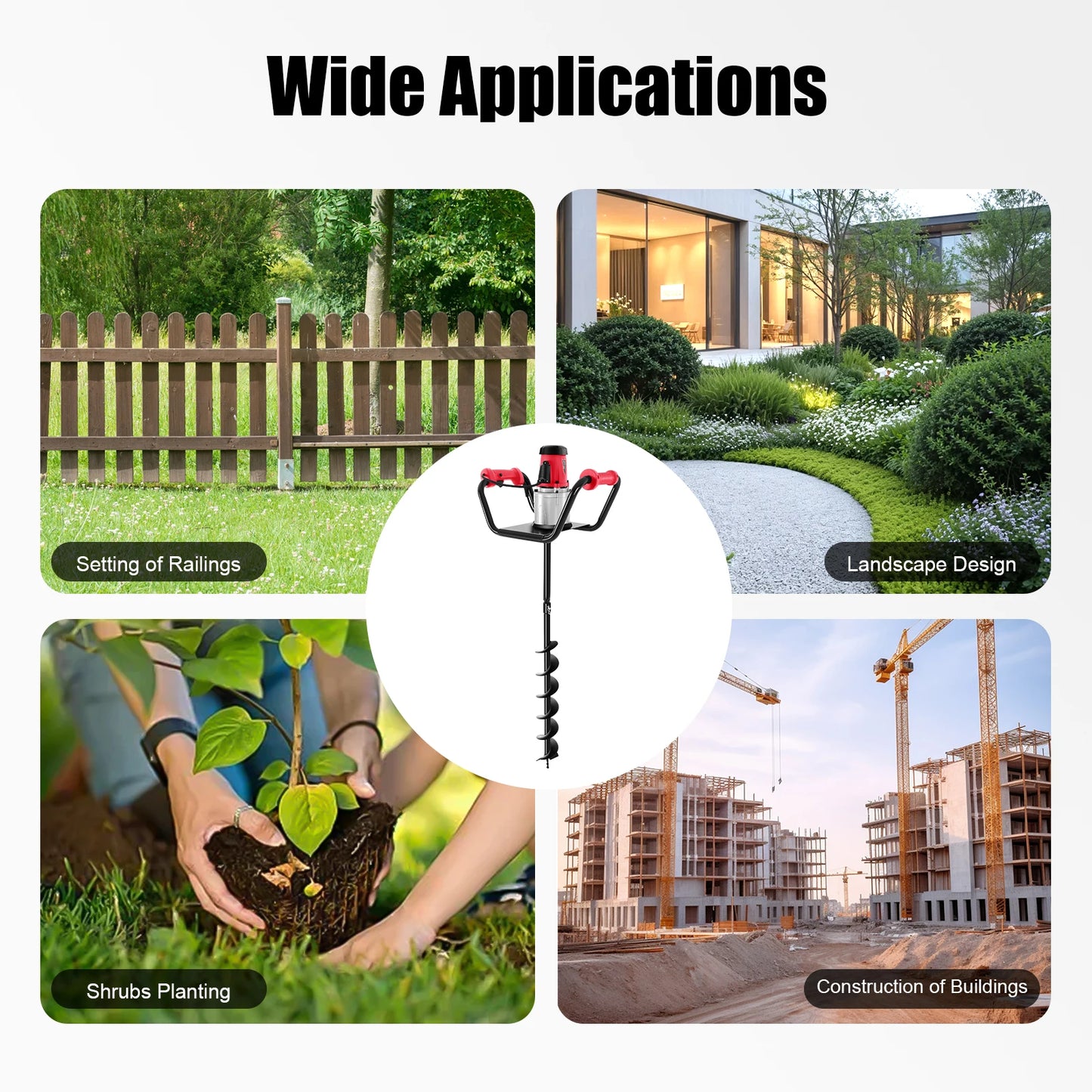 1500W Electric Post Hole Digger with 4inch Dril Earth Auger Digging Dril Planting Drill Holdhand Post Hole Auger for Garden