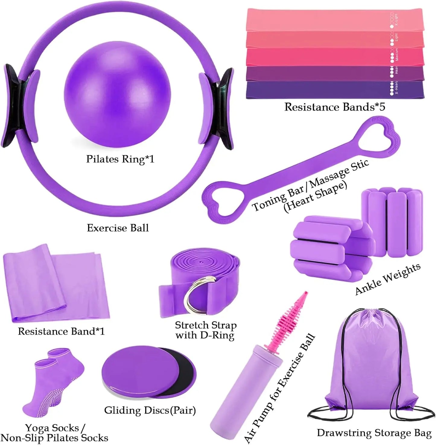 Complete Home Pilates Equipment Set with Ring, Ball, Bands & Accessories for Women's Fitness