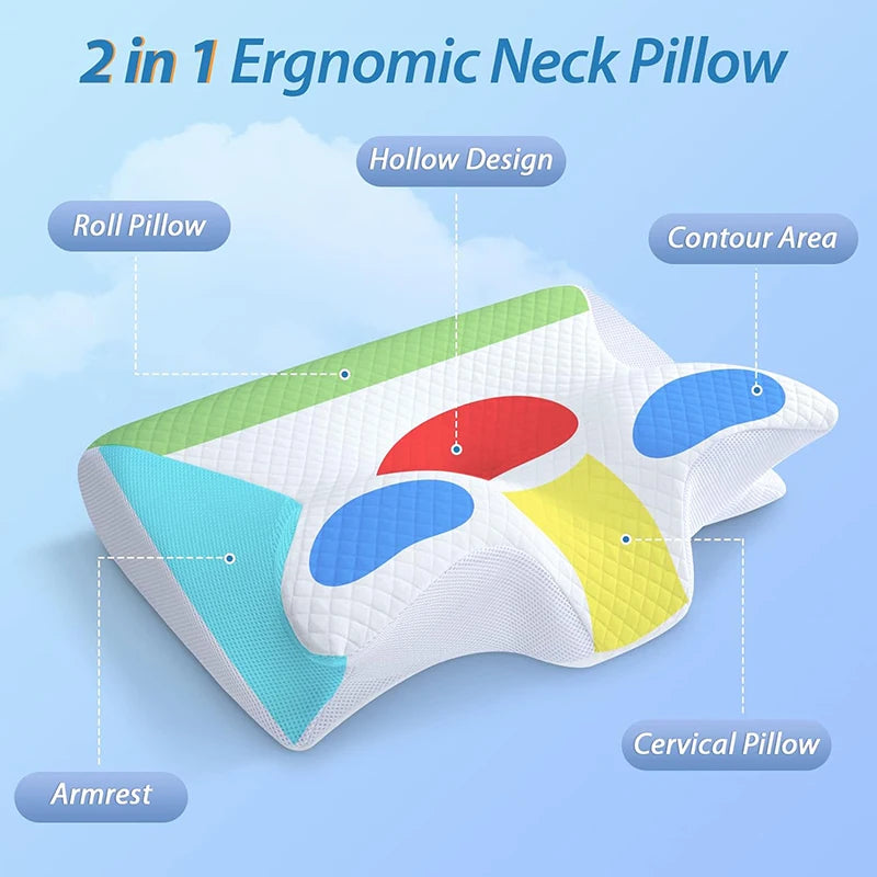 1pc Memory Foam Cervical Pillow 2 in 1 Ergonomic Contour Orthopedic Pillow for Neck Pain Contoured Support Pillow