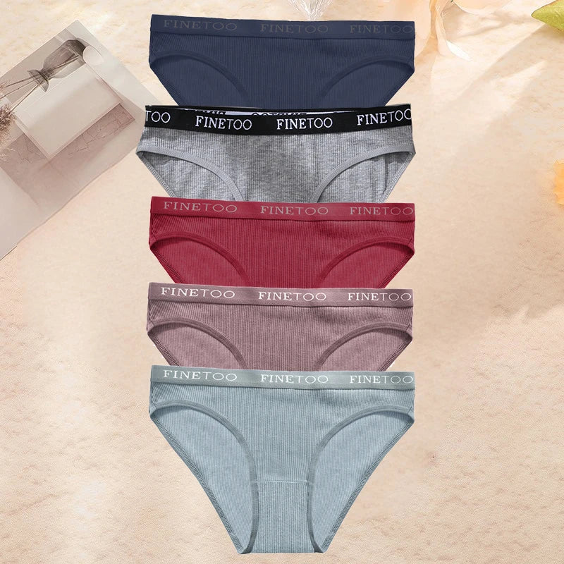 Finetoo 5PCS Set Women Letter Underpants Cotton Underwear Panties Lingerie Ladies 9 Solid Colors M-XXL Sexy Briefs