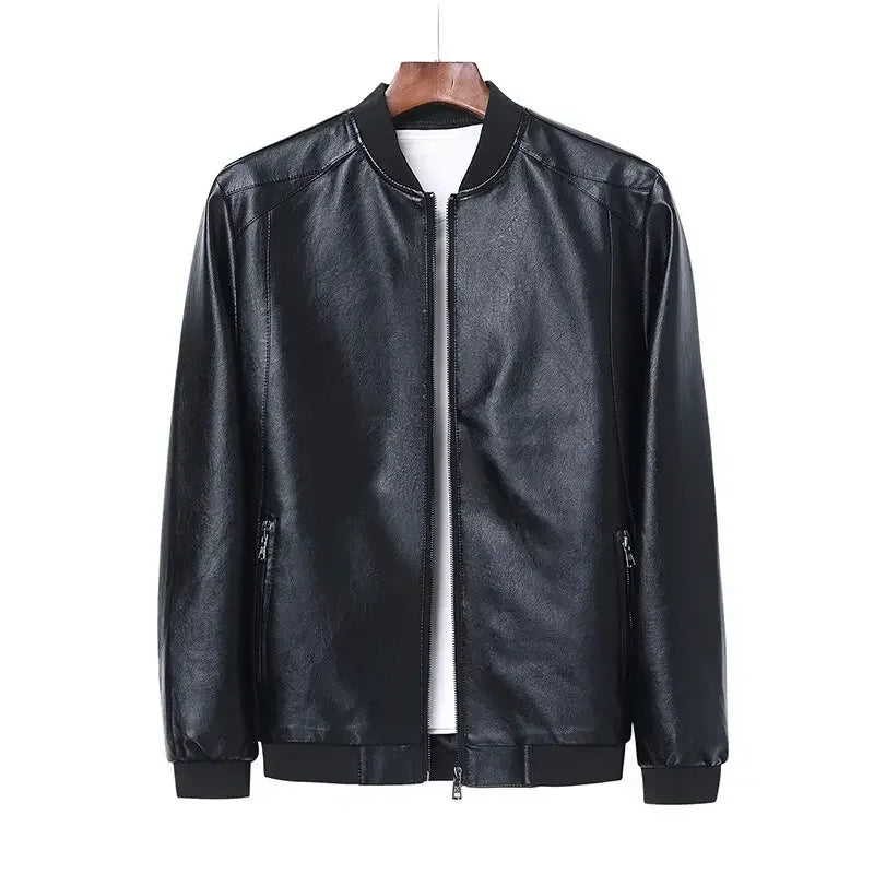 2024 Autumn New Men Black Biker PU Leather Coat Korean Fashion Casual Fit Slim Jacket 8XL